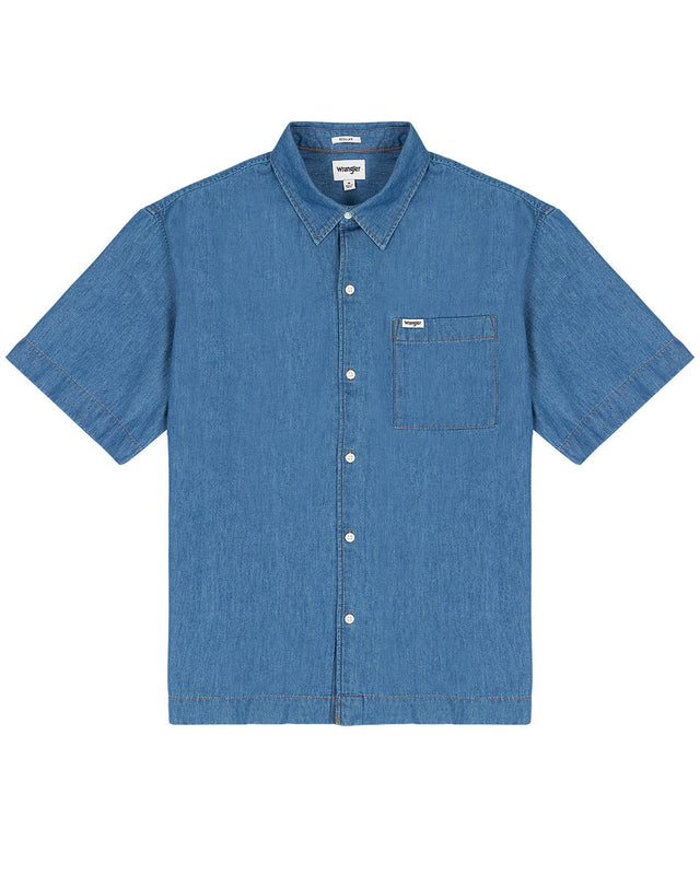 Wrangler - Kurzarm Jeanshemd - 1 PKT SHIRT Mid Indigo