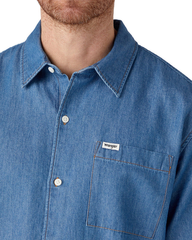 Wrangler - Kurzarm Jeanshemd - 1 PKT SHIRT Mid Indigo