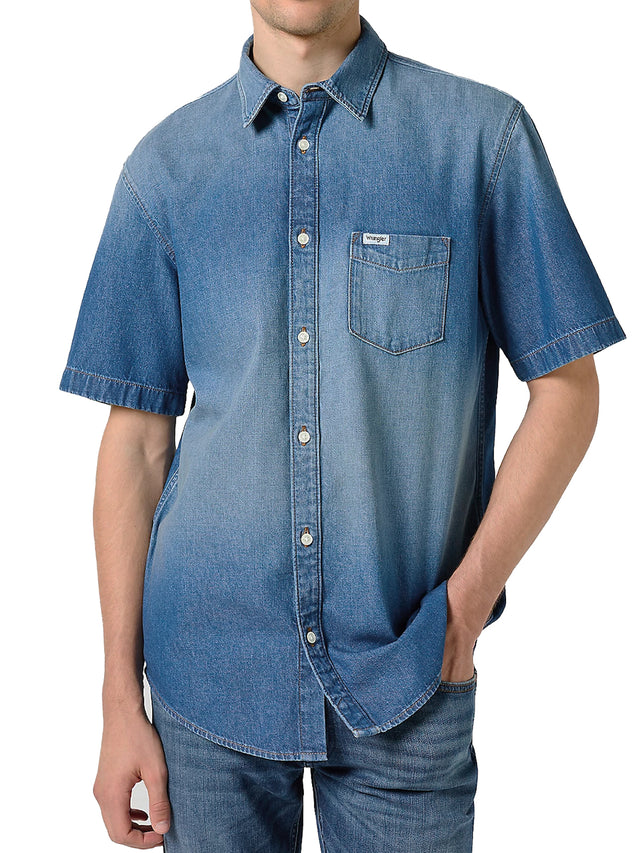 Wrangler - Kurzarm Jeanshemd - 1 PKT SHIRT Mid Stone